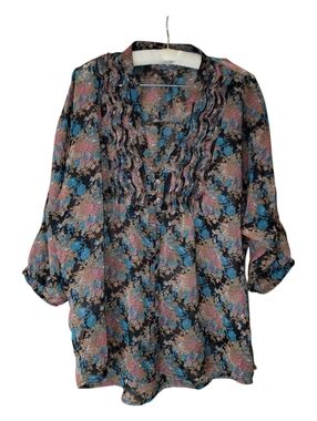 Buffalo 3/4 Length Sleeve Boho Colorul Blouse L Peasant Flowy